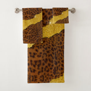Hübscher Jaguar-Leder-Tierdruck mit Glitter Badhandtuch Set
