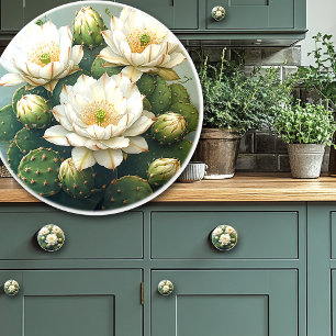 Hübscher Kaktus Weiße Blumen Keramikknauf