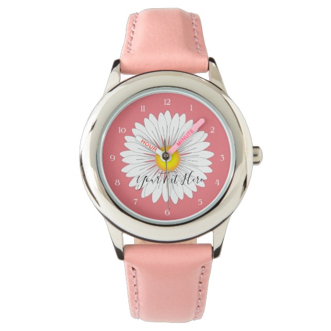 Hübscher kleiner Daisy Kids Pink Stainless Steel Armbanduhr (Vorderseite)