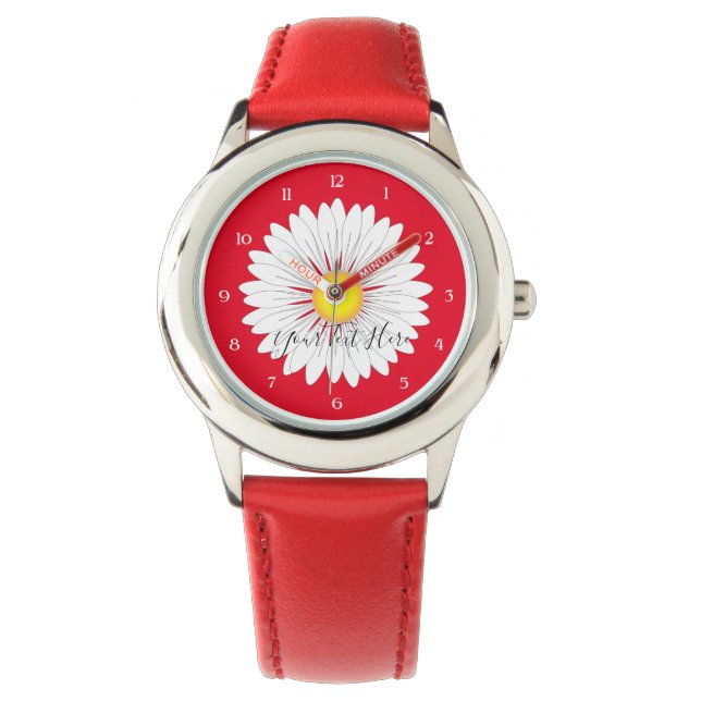 Hübscher kleiner Daisy Kids Red Stainless Steel Armbanduhr (Vorderseite)