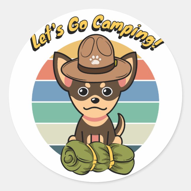 Hübscher kleiner Hund will Camping zu gehen Runder Aufkleber (Vorderseite)