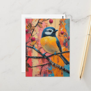 Hübscher kleiner Vogel auf einem Ast Farbige Postkarte
