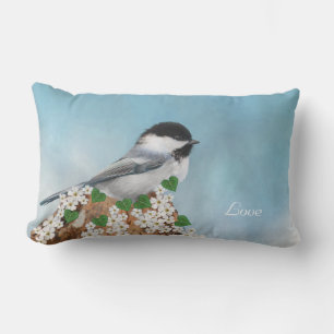 Hübscher kleiner Vogel, Blumen und Kalligrafie Lendenkissen