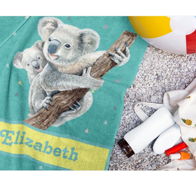 Hübscher Koala Bär Lila Hübscher Tiername Kids B Strandtuch (A  cute custom Koala Bear beach towel. )