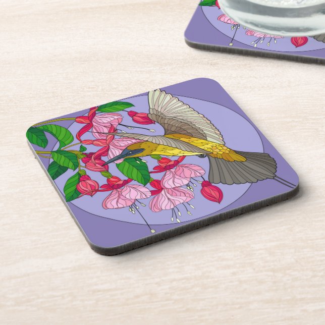 Hübscher Kolibri mit Blumen Getränkeuntersetzer (Linke Seite)