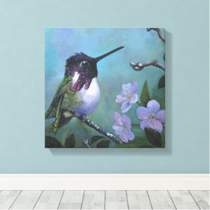 Hübscher Kolibri-Wanddesign Blaue Blumen Zweig Leinwanddruck