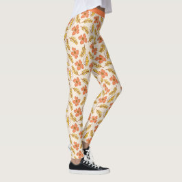 Hübscher Korallenlachs Blumenblättrige Blume Yoga Leggings