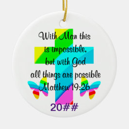 HÜBSCHER KREUZ UND RAINBOW-MATTHEW 19:26-DESIGN KERAMIK ORNAMENT