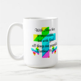 HÜBSCHER KREUZ UND RAINBOW-MATTHEW 19:26-DESIGN TASSE
