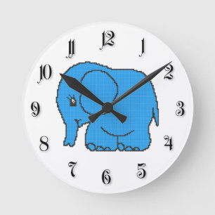Hübscher Kreuzstich-Blauer Elefant Runde Wanduhr