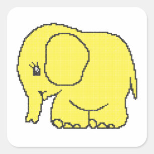 Hübscher Kreuzstich-Gelber Elefant Quadratischer Aufkleber