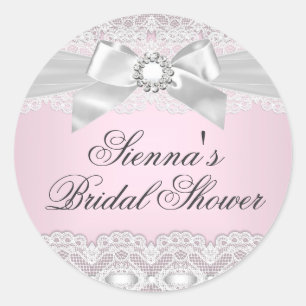Hübscher Lace & Bow Rosa Brautparty-Aufkleber Runder Aufkleber