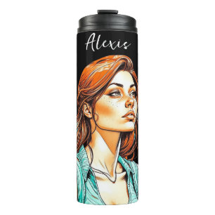 Hübscher Lady Cartoon Personalisiert Thermosbecher