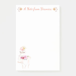 Hübscher Lama mit orangefarbenen Blume und goldene Post-it Klebezettel