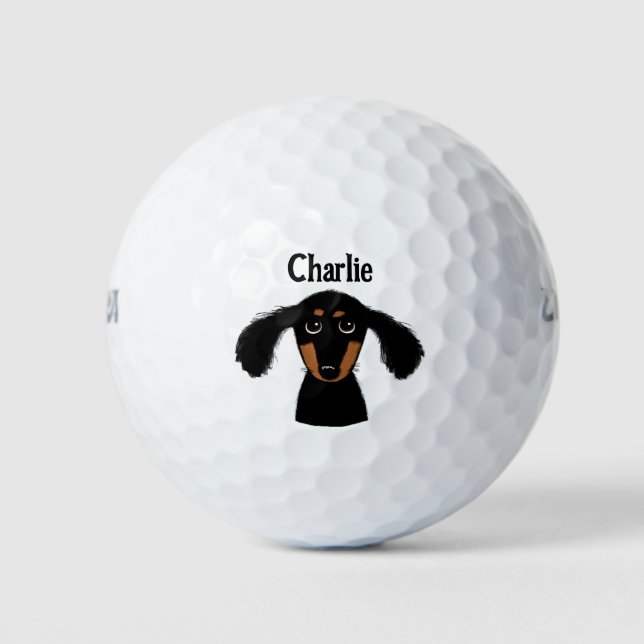 Hübscher, langhaariger Dackel Welpenhund Individue Golfball (Vorderseite)