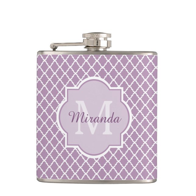 Hübscher Lavendel Lila Quatrefolie Mit Monogramm N Flachmann (Vorderseite)