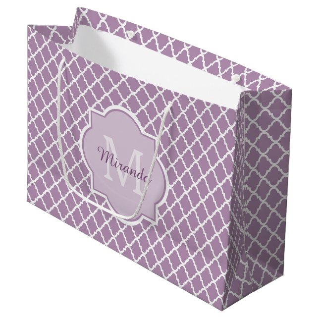 Hübscher Lavendel Lila Quatrefolie Mit Monogramm N Große Geschenktüte (Vorderseite Schrägansicht)
