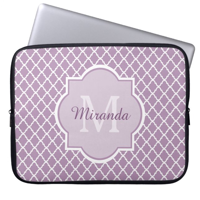 Hübscher Lavendel Lila Quatrefolie Mit Monogramm N Laptopschutzhülle (Vorderseite)