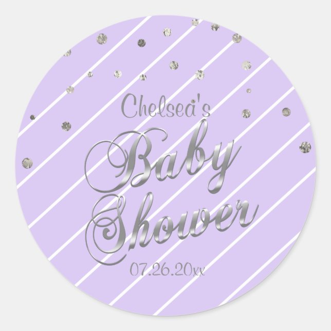 Hübscher Lavendel und Silber - Babydusche Runder Aufkleber (Vorderseite)