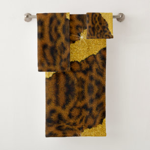 Hübscher Leder-Leopard-Tierdruck mit Glitter Badhandtuch Set
