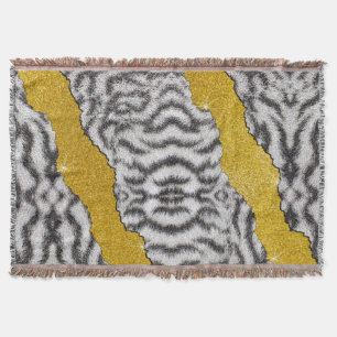 Hübscher Leder Weißer Tiger Tierdruck & Glitter Decke