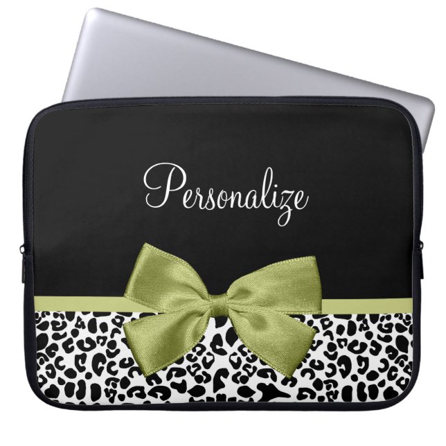 Hübscher Leopard Print Spring Green Boy mit Namen Laptopschutzhülle (Vorderseite)