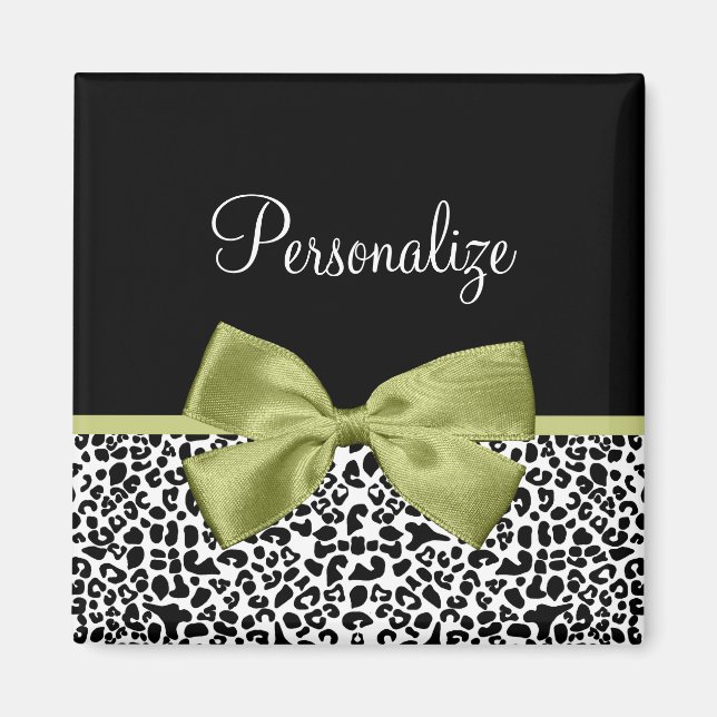 Hübscher Leopard Print Spring Green Boy mit Namen Magnet (Vorne)