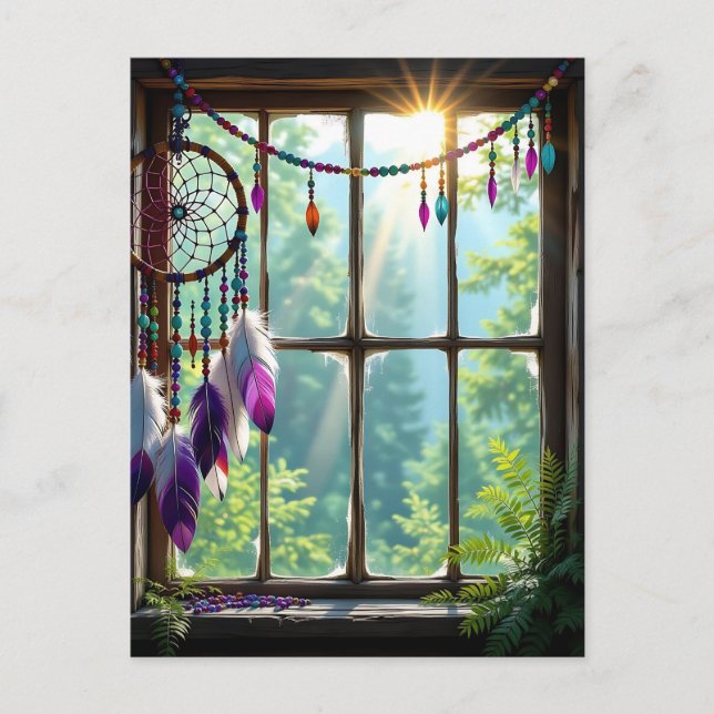 Hübscher Lila Dreamcatcher in Window Postkarte (Vorderseite)