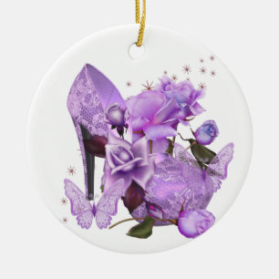 Hübscher Lila Lavendel Hi Heel Rose Floral Keramik Ornament
