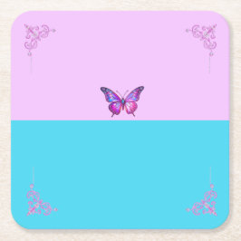 Hübscher Lila Schmetterling auf Pasteten Papier Un Rechteckiger Pappuntersetzer