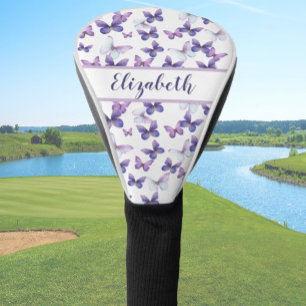 Hübscher lila Schmetterling mit individuelle Name Golf Headcover