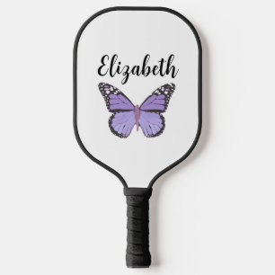 Hübscher lila Schmetterling mit individuellem Name Pickleball Schläger