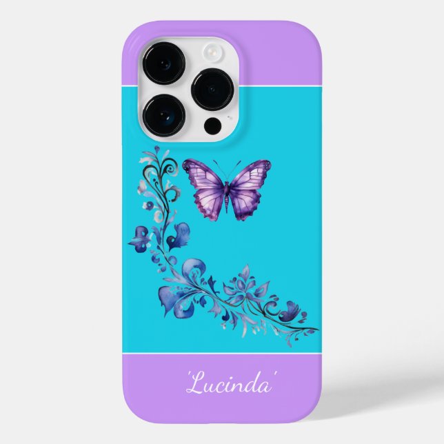 Hübscher Lila Schmetterling Scroll iPhone 14 Pro F Case-Mate iPhone Hülle (Rückseite)