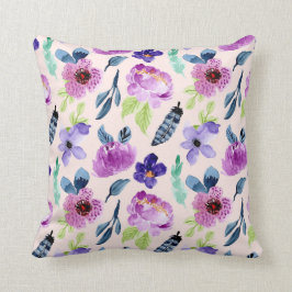 Hübscher lila Watercolor mit Blumen Kissen
