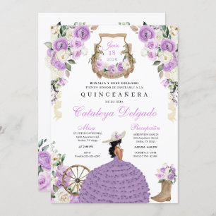 Hübscher Lila Western Charro Quinceañera Einladung