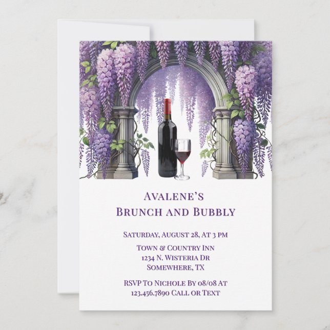 Hübscher Lila Wisteria Arch Brunch und Bubbly Einladung (Vorderseite)