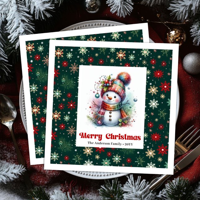 Hübscher lustiger Schneemann mit Schneeflocken Kin Serviette (Lovely funny snowman with snowflakes kids napkins)