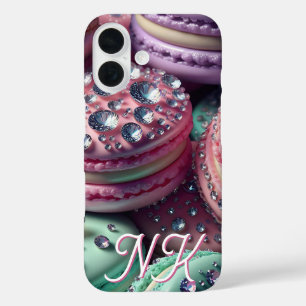 Hübscher Macaron-Bling-Monogramm iPhone 16 Hülle