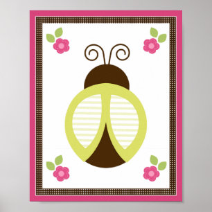 Hübscher Marienkäfer und Blumen Kinderzimmer-Kunst Poster