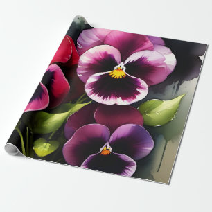 Hübscher Marondaek rote Stiefmütterchen Aquarellma Geschenkpapier