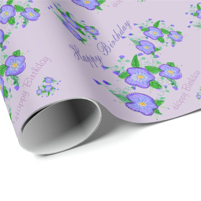 Hübscher Mauve Designer Flower Geburtstagspapier Geschenkpapier (Rolleneckpunkt)