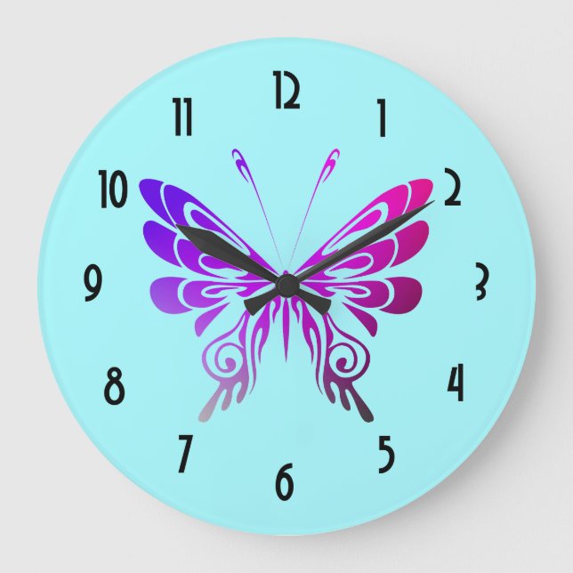 Hübscher, mehrfarbiger Schmetterling Große Wanduhr (Vorderseite)