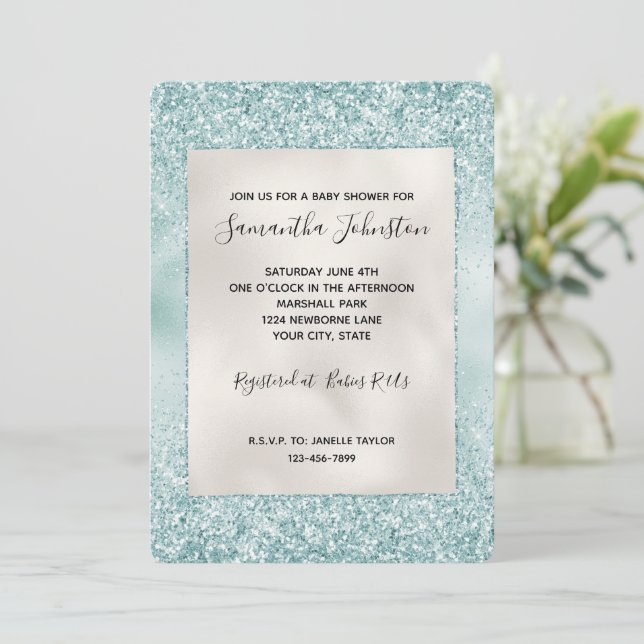 Hübscher Mint Glitzy Sparkle Glitzer   Einladung (Stehend Vorderseite)