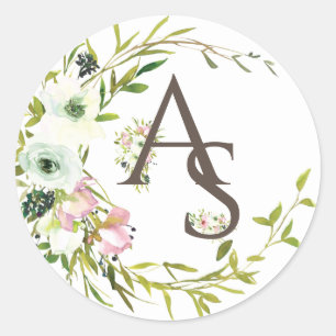 Hübscher mit Monogramm Rosenkranz Runder Aufkleber