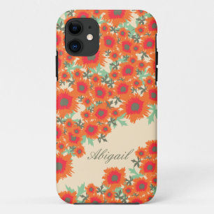 Hübscher Mohnorange-grüner Damast Case-Mate iPhone Hülle
