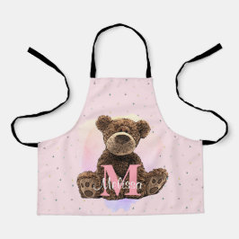 Hübscher Monogramm Aquarellname Rosa Teddybär Schürze