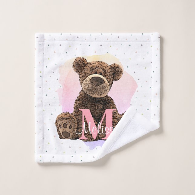 Hübscher Monogramm Wasserfarbname Kinder Teddybär Waschlappen (Waschlappen)