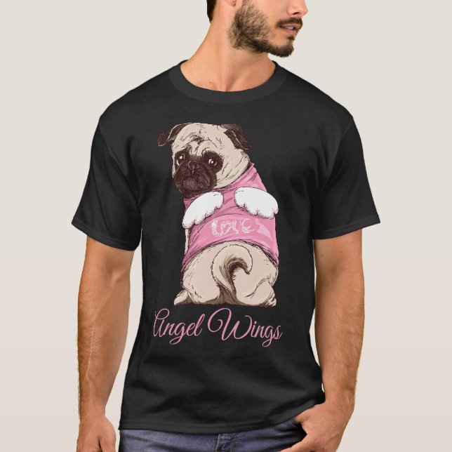 Hübscher Mops. Engelsflügel. Klassisch 896 T-Shirt (Vorderseite)