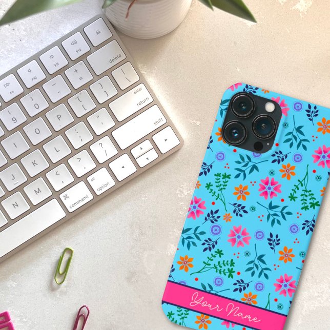 Hübscher Name des Blauer Fun Floral Spring Musters Case-Mate iPhone Hülle (Von Creator hochgeladen)