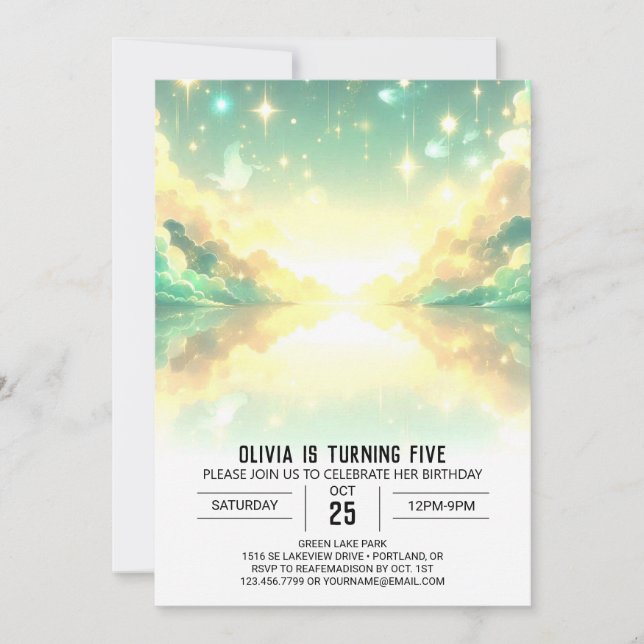 Hübscher Niedlicher Celestial Digital Geburtstag Einladung (Vorderseite)